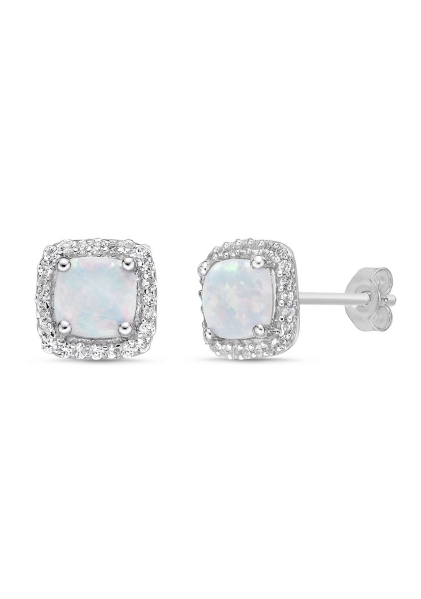 Lab Created 0.52 ct. t.w. Lab-created Opal and 1/6 ct. t.w. Lab-Created White Sapphire Earrings in Sterling Silver