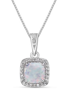 Gemminded Lab Created 0.5 ct. t.w. Lab-created Opal and 1/8 ct. t.w. Lab-Created White Sapphire Pendant Necklace in Sterling Silver