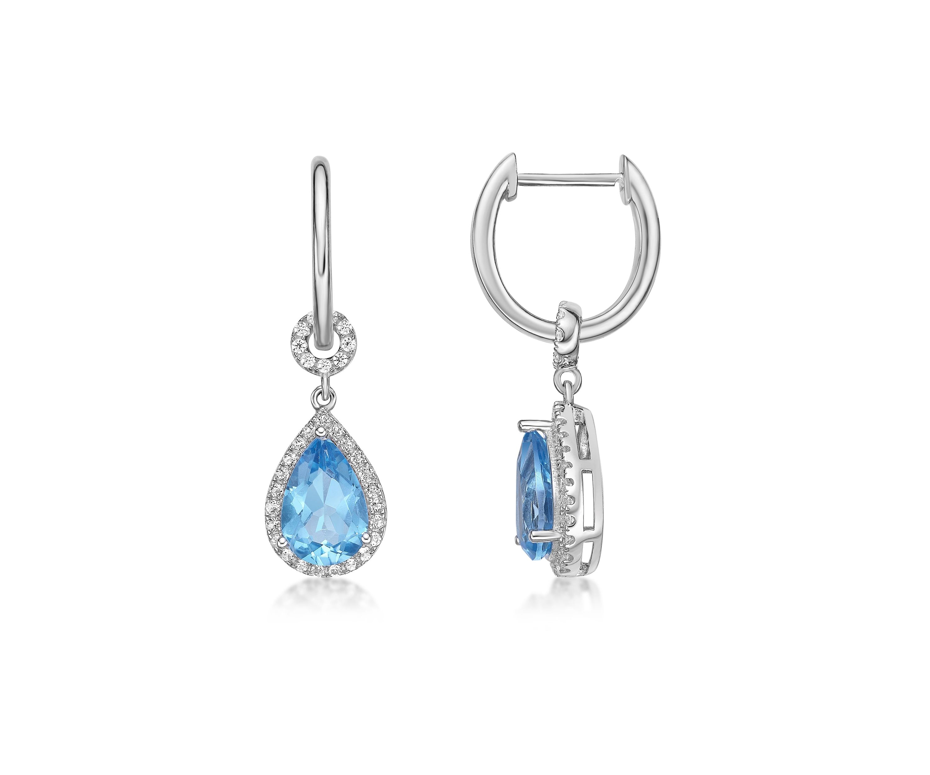 3 1/3 ct. t.w. Blue Topaz and White Topaz Earrings in Sterling Silver