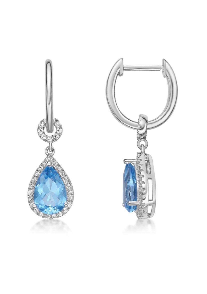 3 1/3 ct. t.w. Blue Topaz and White Topaz Earrings in Sterling Silver