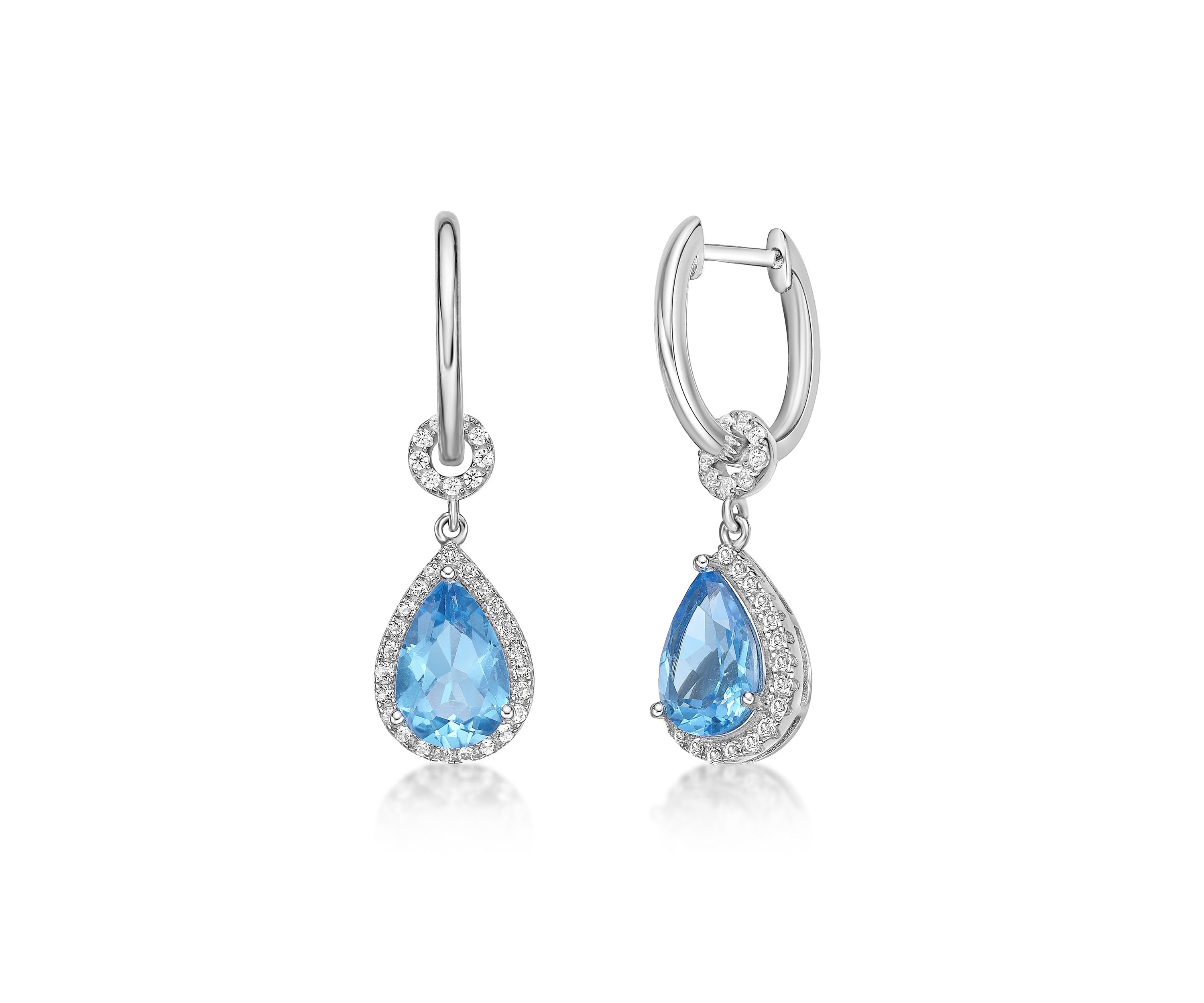 3 1/3 ct. t.w. Blue Topaz and White Topaz Earrings in Sterling Silver