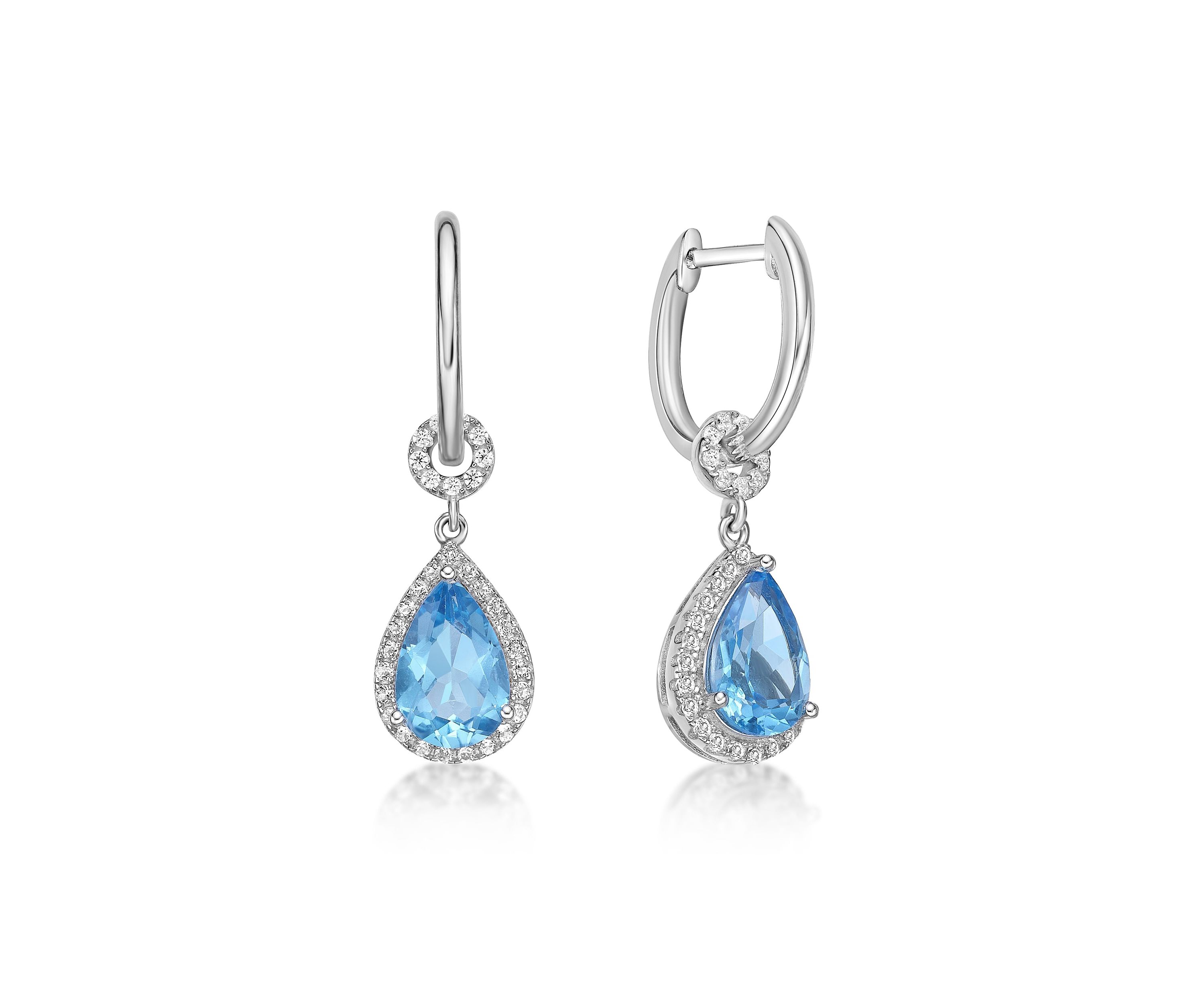 3 1/3 ct. t.w. Blue Topaz and White Topaz Earrings in Sterling Silver