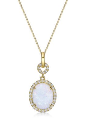 Gemminded Lab Created 1.5 ct. t.w. Lab-created Opal and 1/4 ct. t.w. Lab-Created White Sapphire Pendant Necklace in Gold Plated Sterling Silver