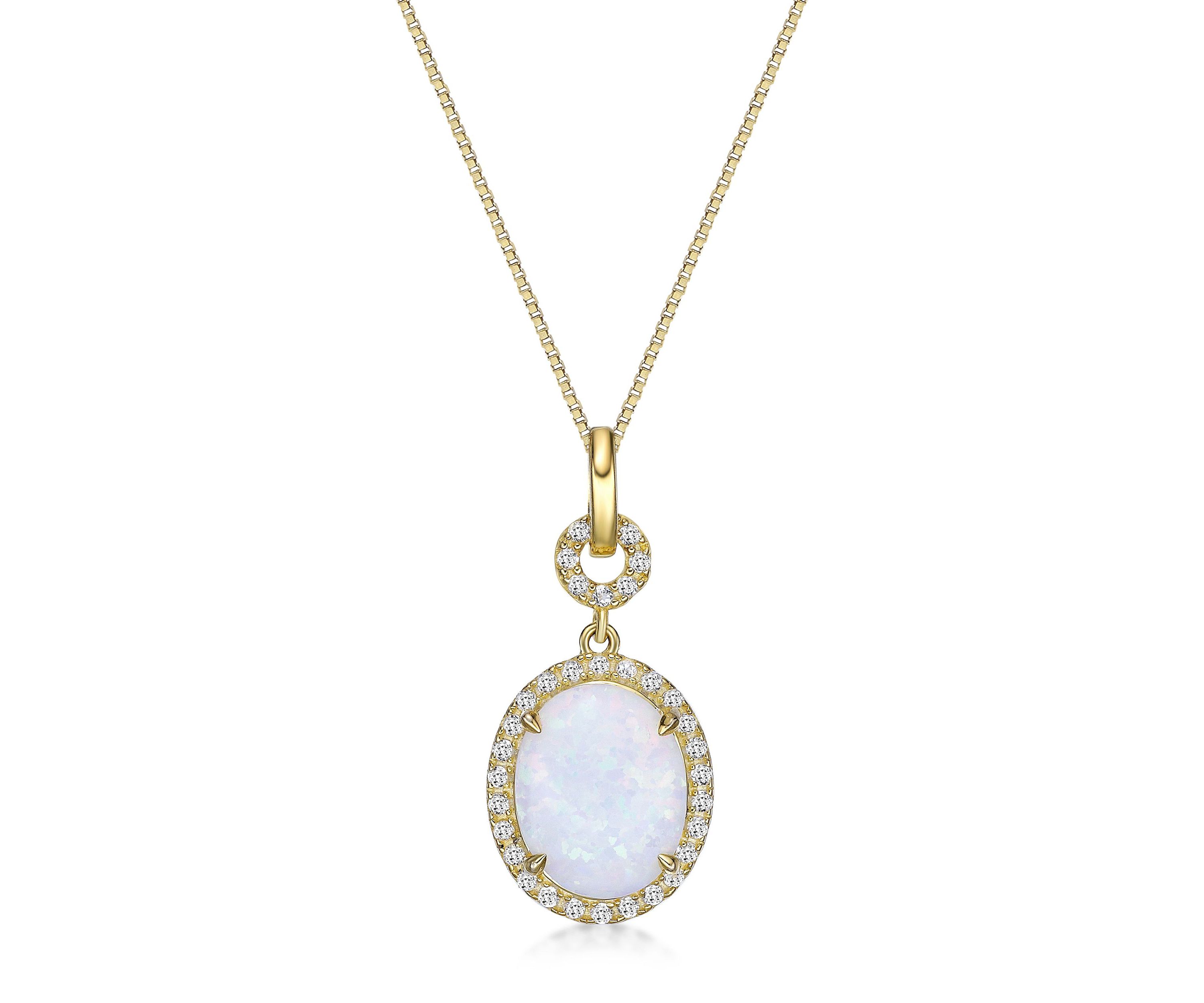 Lab Created 1.5 ct. t.w. Lab-created Opal and 1/4 ct. t.w. Lab-Created White Sapphire Pendant Necklace in Gold Plated Sterling Silver