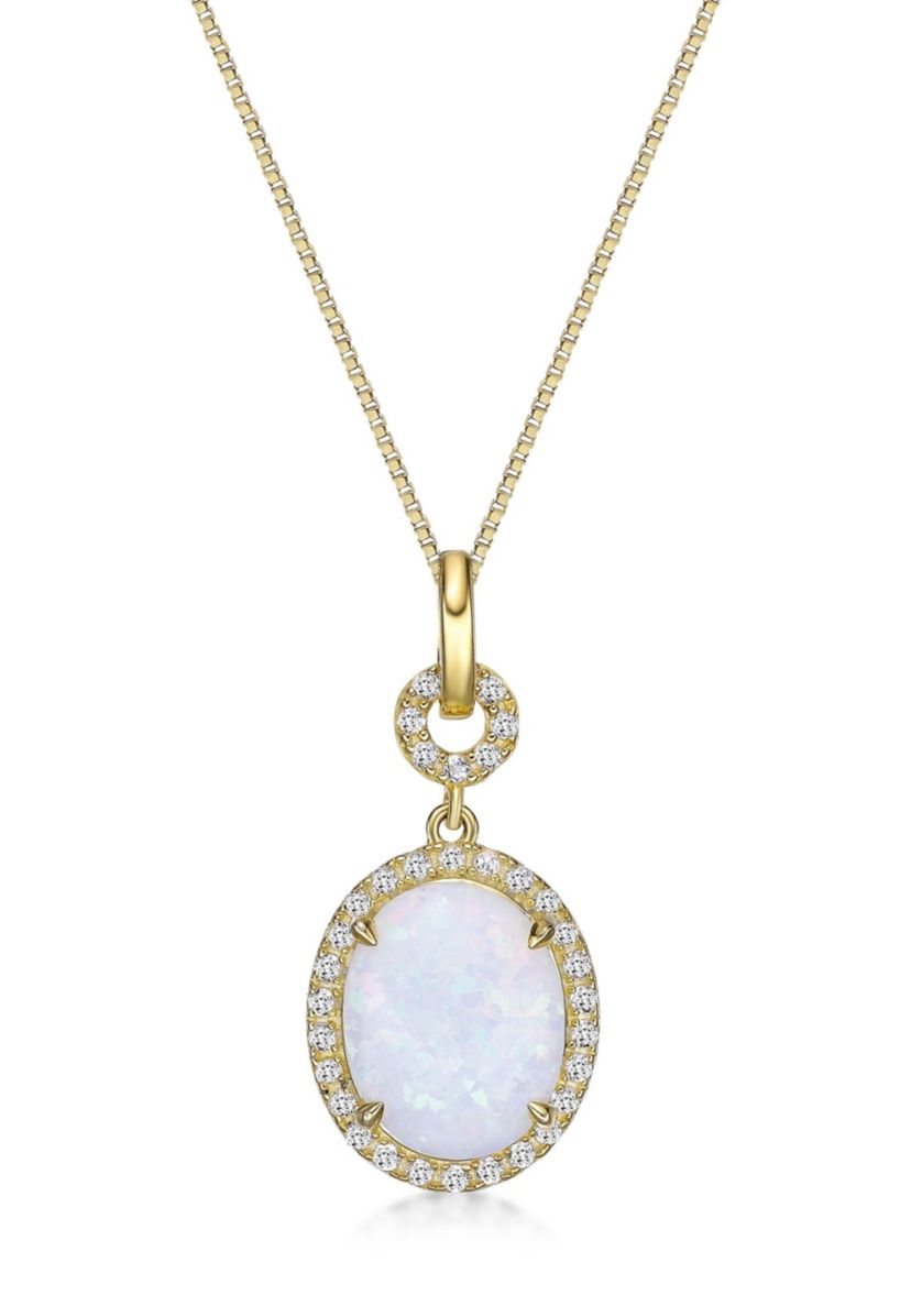 Lab Created 1.5 ct. t.w. Lab-created Opal and 1/4 ct. t.w. Lab-Created White Sapphire Pendant Necklace in Gold Plated Sterling Silver