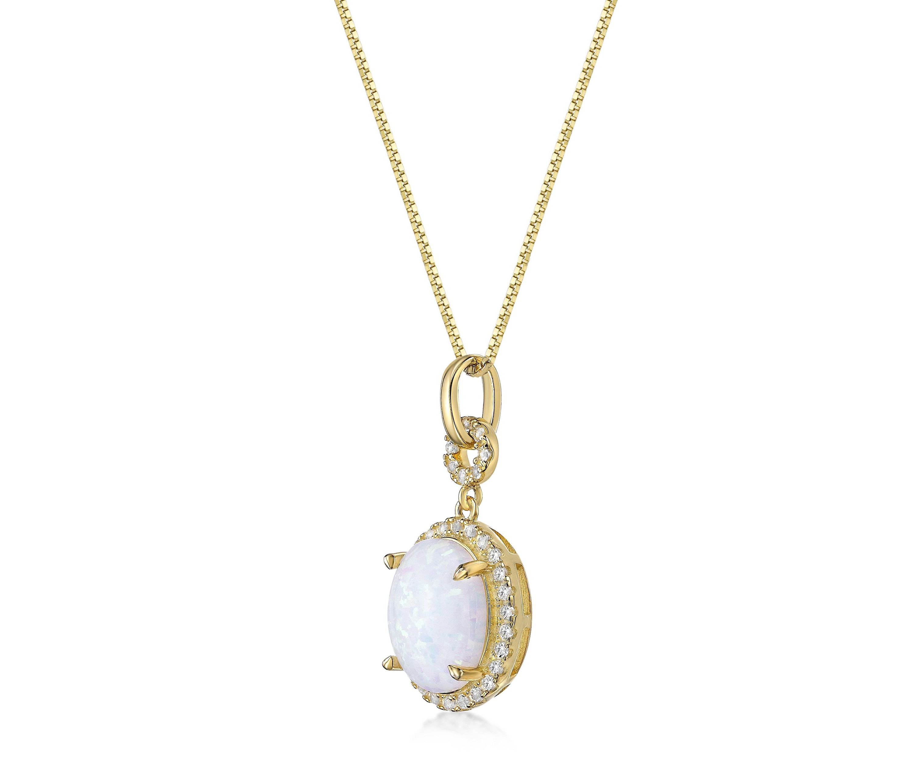 Lab Created 1.5 ct. t.w. Lab-created Opal and 1/4 ct. t.w. Lab-Created White Sapphire Pendant Necklace in Gold Plated Sterling Silver