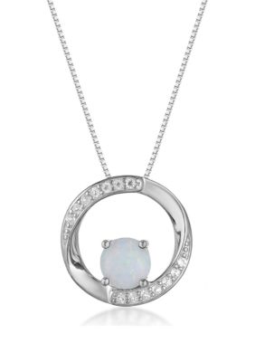 Gemminded Lab Created 0.5 ct. t.w. Circle Pendant with Created Opal and Created White Sapphire in Sterling Silver