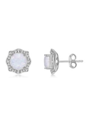 Gemminded Lab Created 1 ct. t.w. Lab-created Opal and 1/3 ct. t.w. Lab-Created White Sapphire Earrings in Sterling Silver