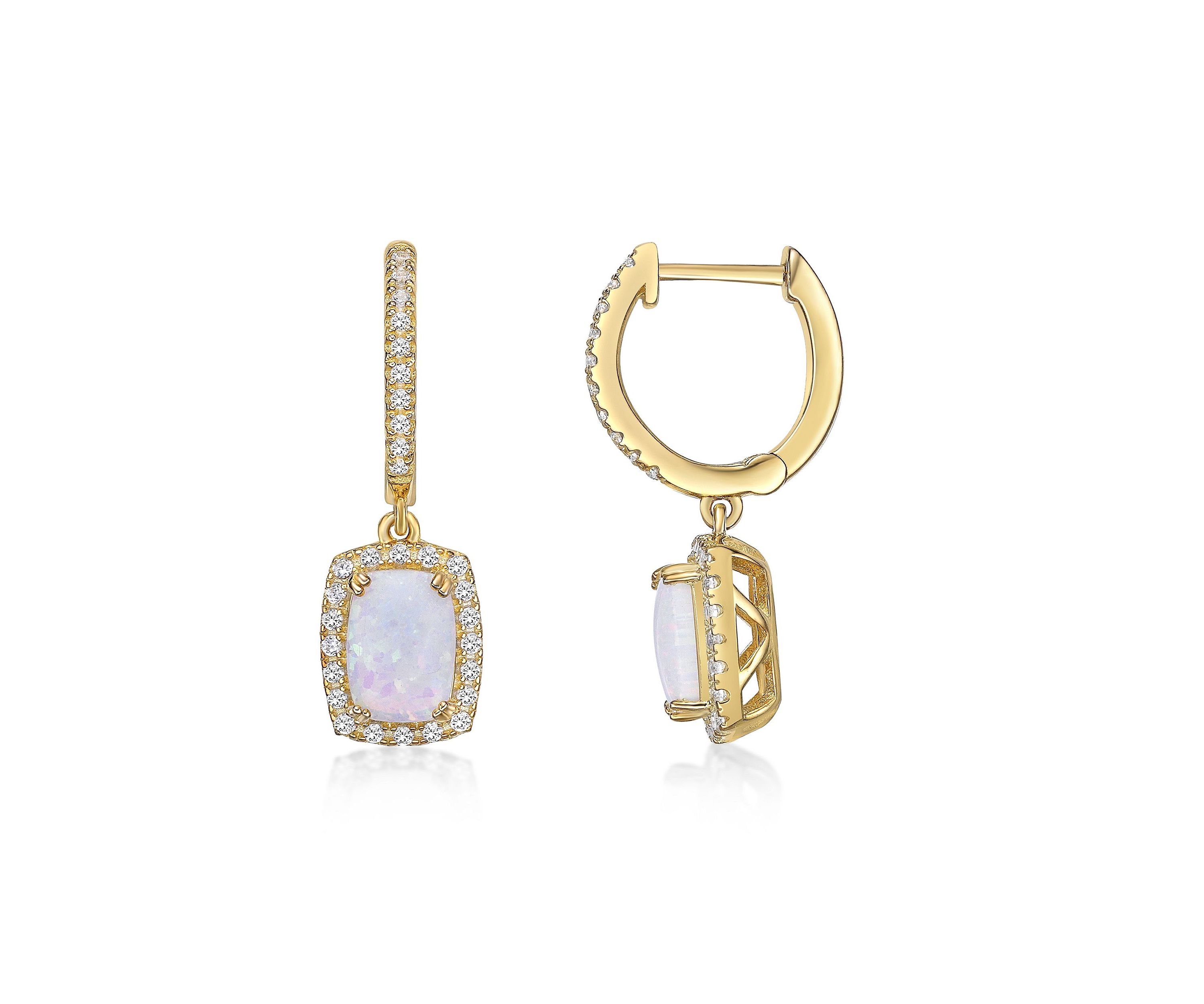 Lab Created 1 ct. t.w. Lab-created Opal and 1/2 ct. t.w. Lab-created White Sapphire Earrings in Gold Plated Sterling Silver
