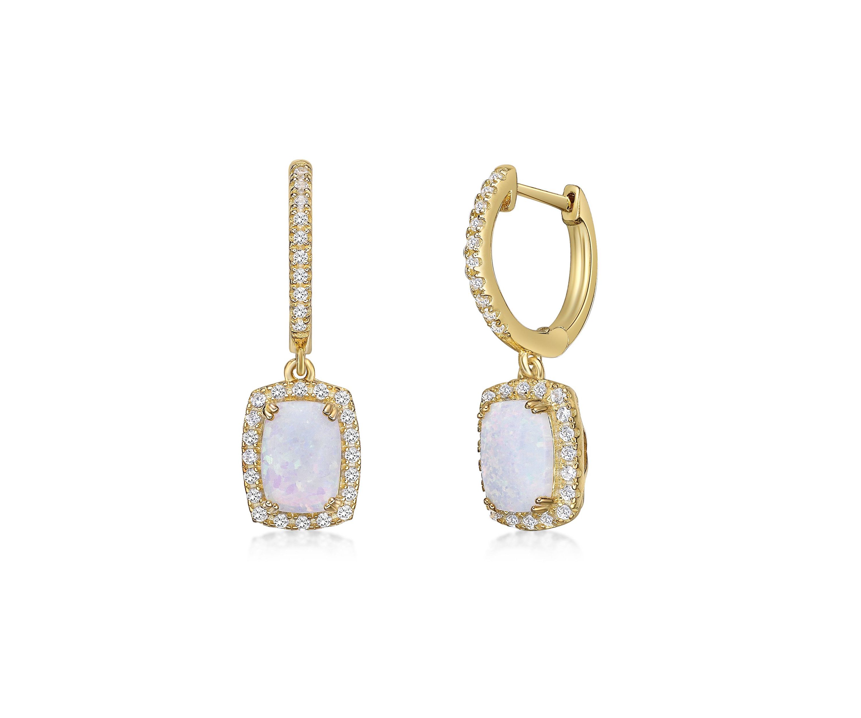 Lab Created 1 ct. t.w. Lab-created Opal and 1/2 ct. t.w. Lab-created White Sapphire Earrings in Gold Plated Sterling Silver