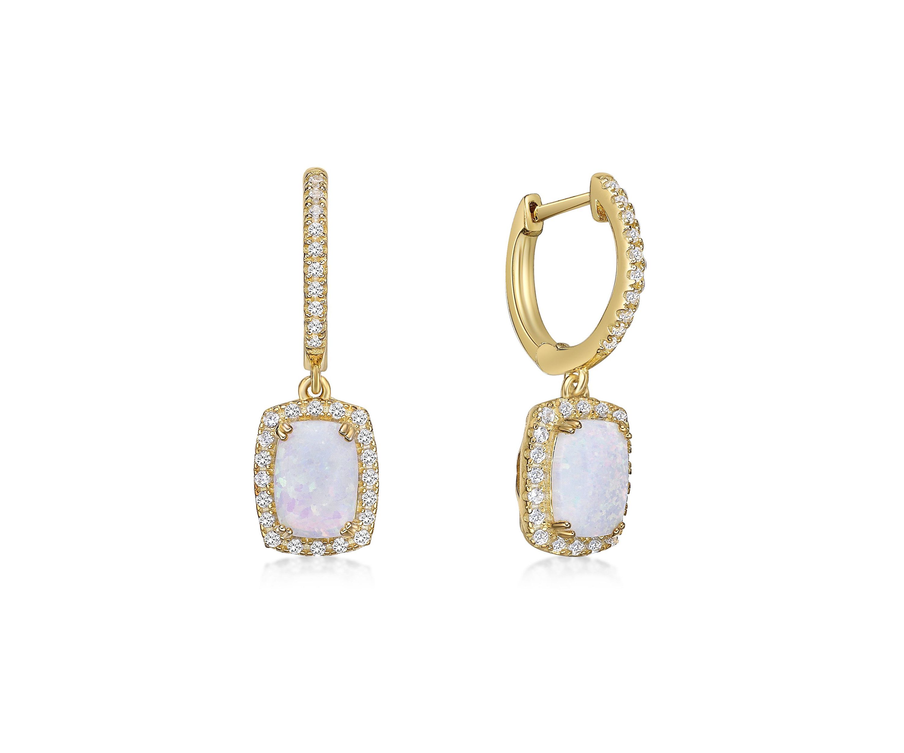 Lab Created 1 ct. t.w. Lab-created Opal and 1/2 ct. t.w. Lab-created White Sapphire Earrings in Gold Plated Sterling Silver