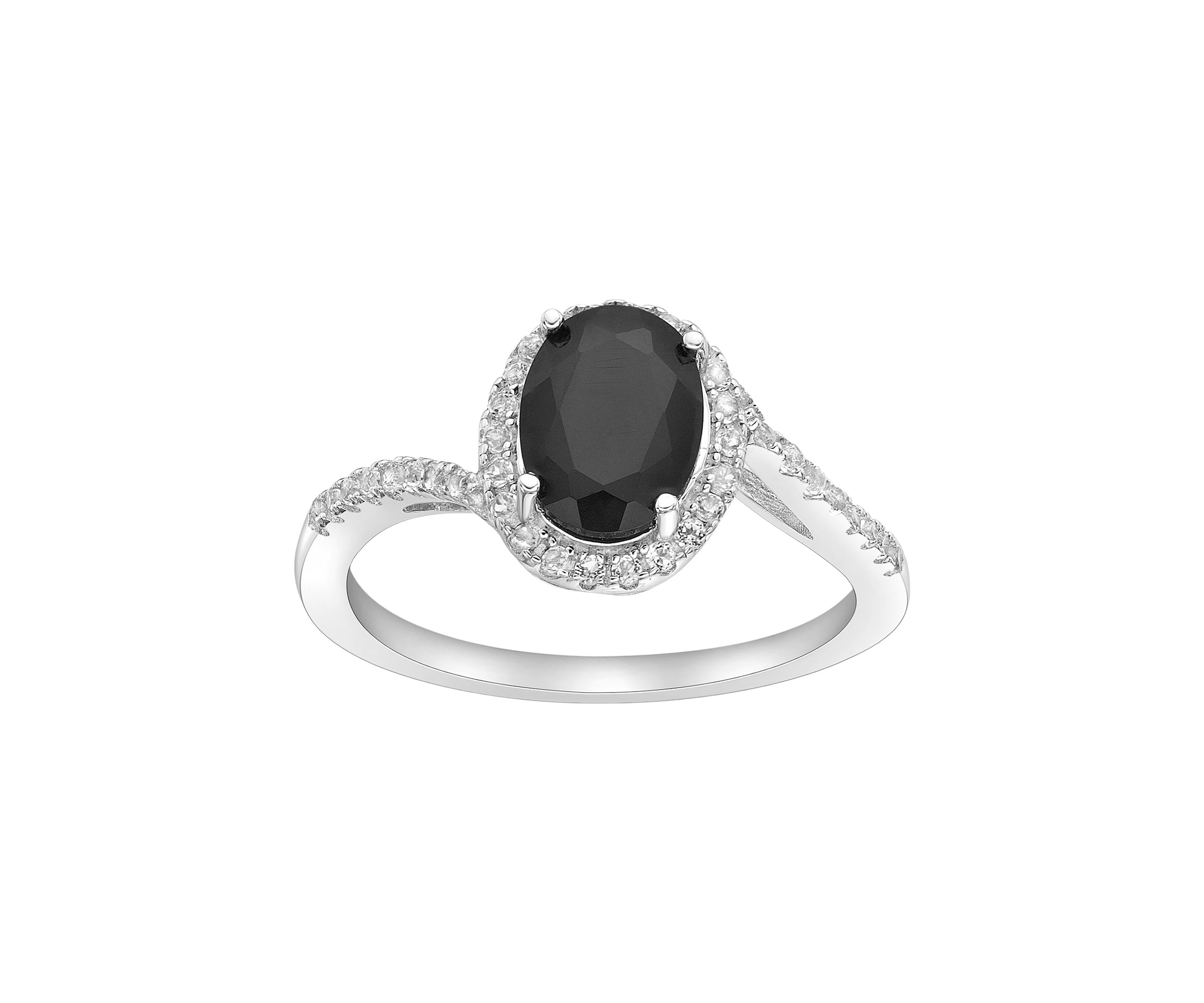 1 1/4 ct. t.w. Black Onyx and 1/4 ct. t.w. White Topaz Ring in Sterling Silver