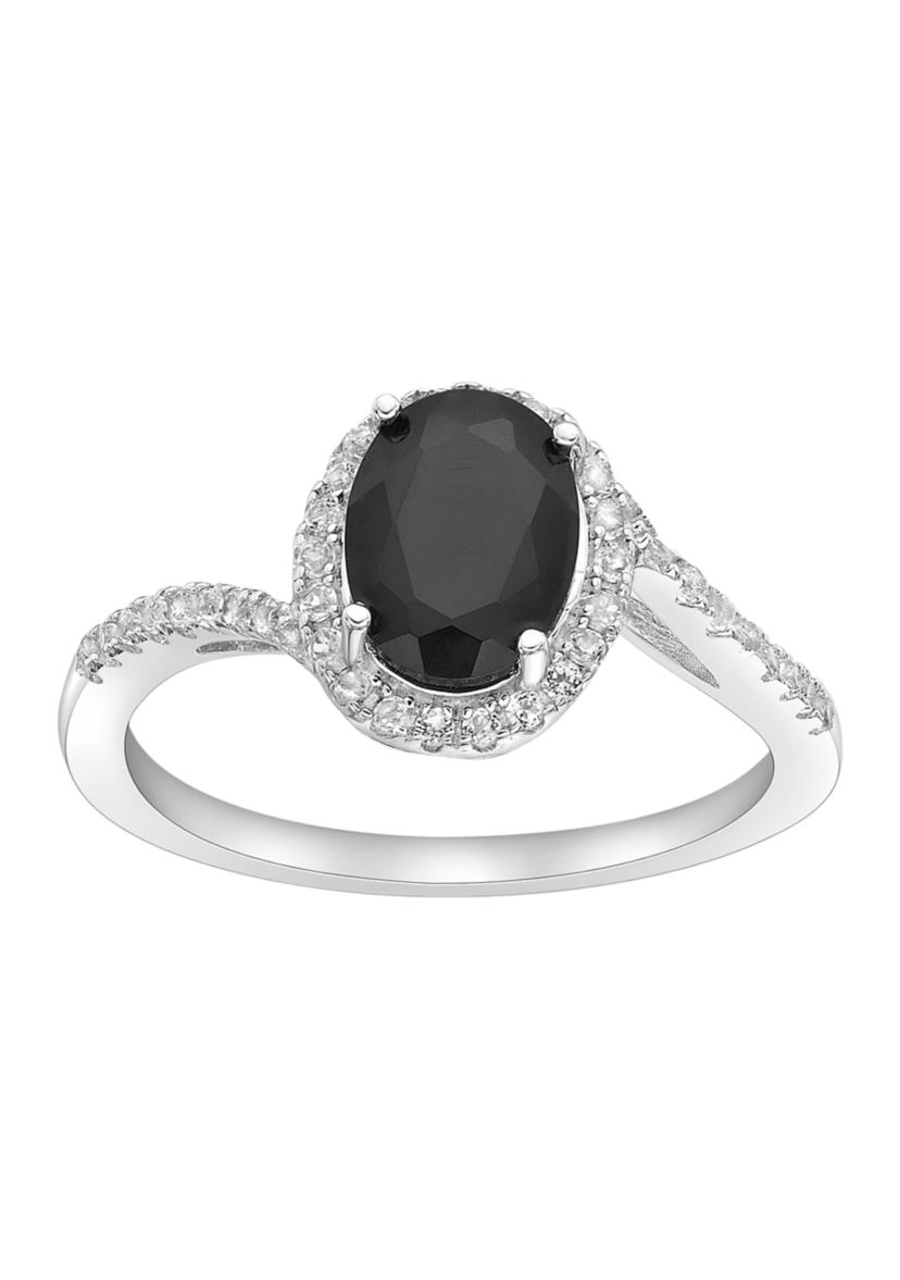 1 1/4 ct. t.w. Black Onyx and 1/4 ct. t.w. White Topaz Ring in Sterling Silver