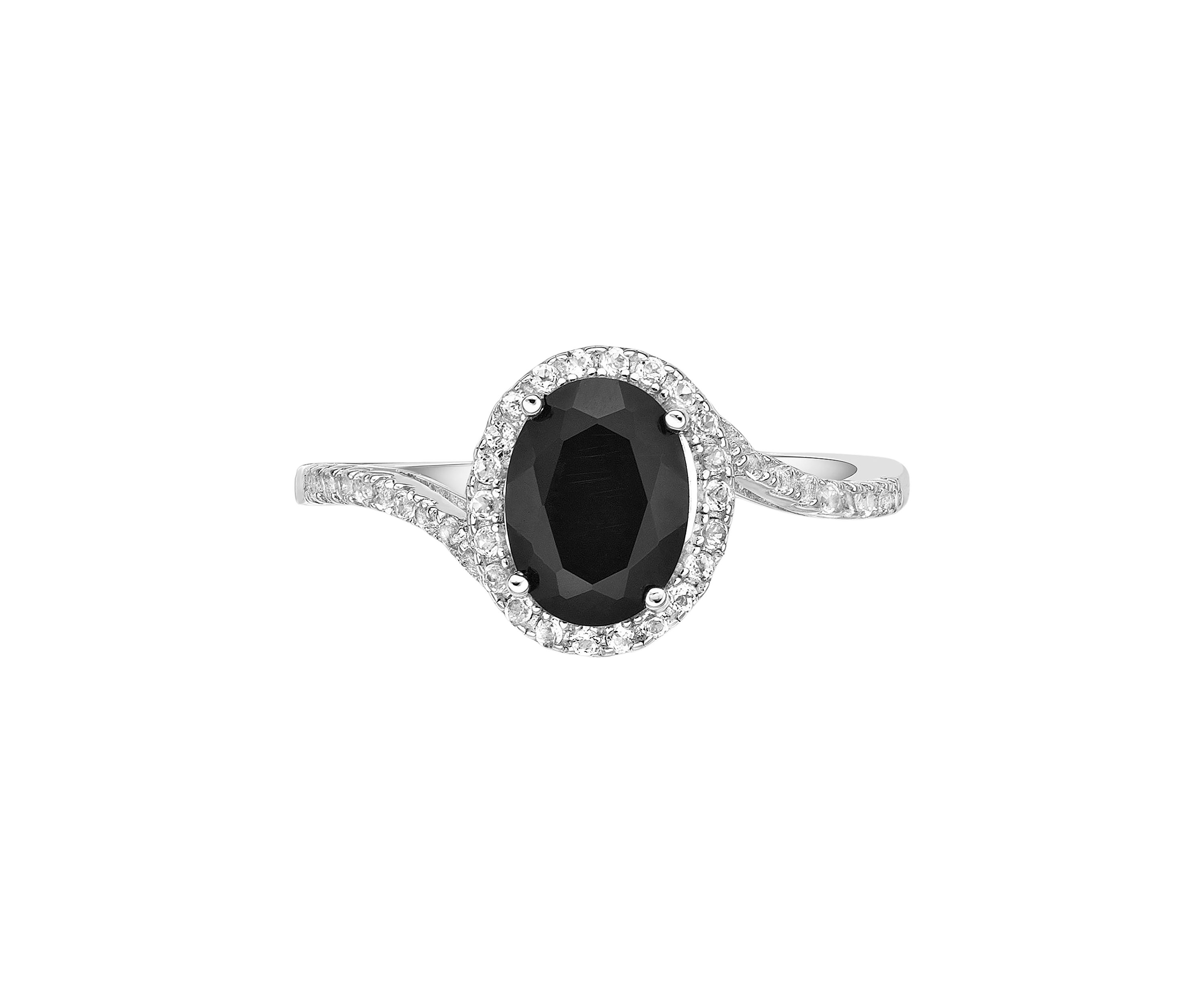 1 1/4 ct. t.w. Black Onyx and 1/4 ct. t.w. White Topaz Ring in Sterling Silver