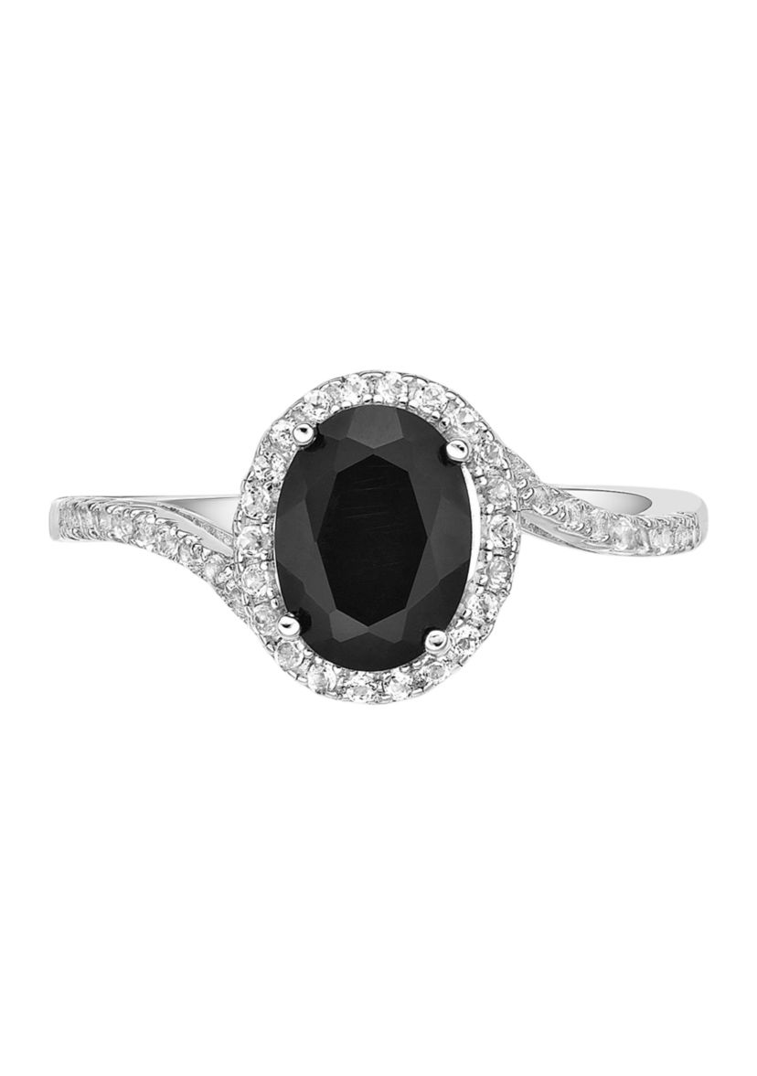 1 1/4 ct. t.w. Black Onyx and 1/4 ct. t.w. White Topaz Ring in Sterling Silver