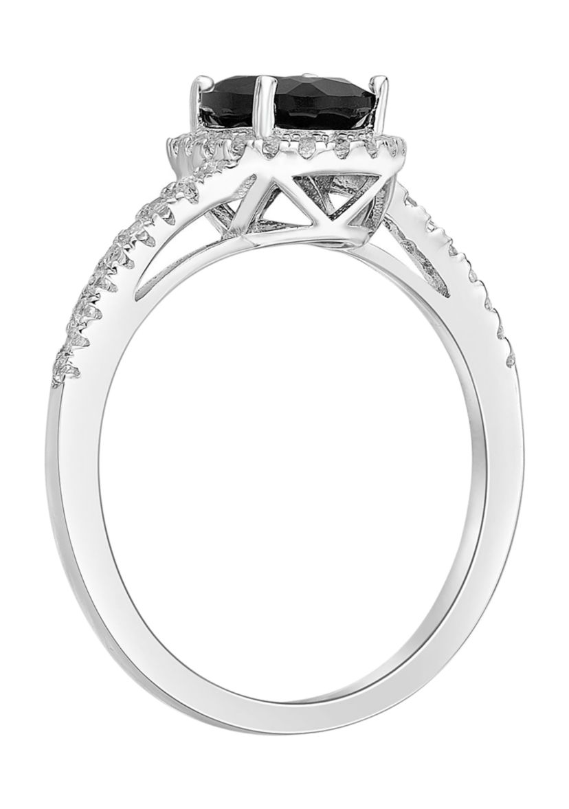 1 1/4 ct. t.w. Black Onyx and 1/4 ct. t.w. White Topaz Ring in Sterling Silver