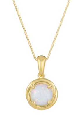Gemminded Lab Created 0.7 ct. t.w. Lab-created Opal Pendant Necklace in Gold Plated Sterling Silver, White