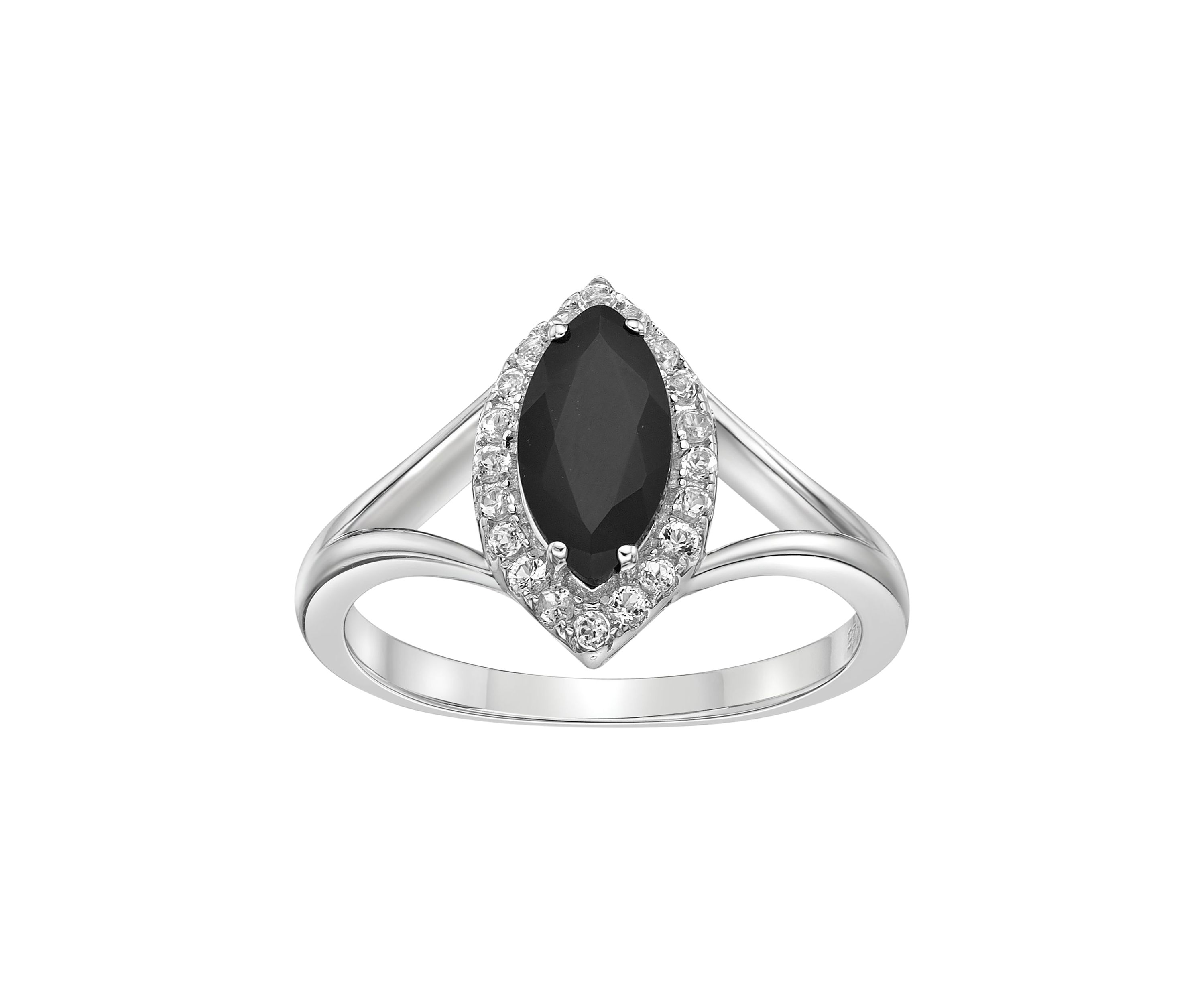 2 1/3 ct. t.w. Black Onyx and 1/5 ct. t.w. White Topaz Ring in Sterling Silver