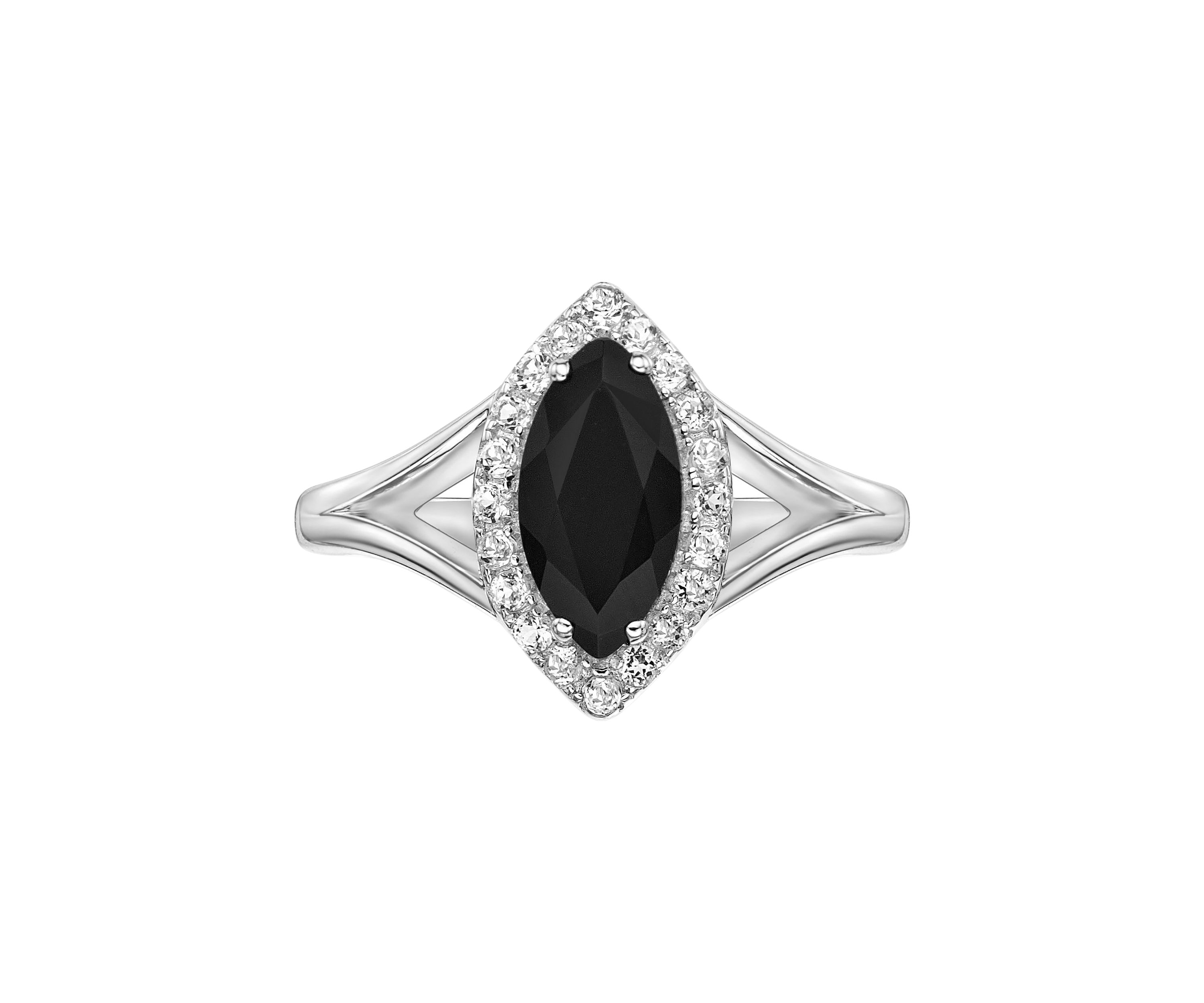 2 1/3 ct. t.w. Black Onyx and 1/5 ct. t.w. White Topaz Ring in Sterling Silver