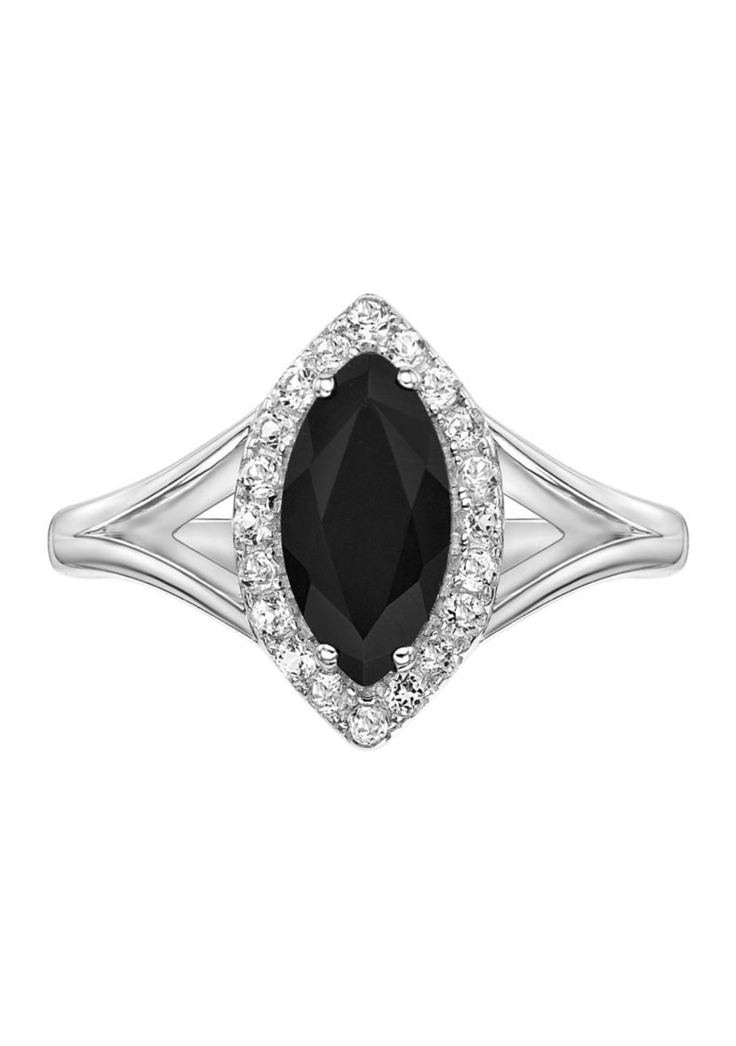 2 1/3 ct. t.w. Black Onyx and 1/5 ct. t.w. White Topaz Ring in Sterling Silver