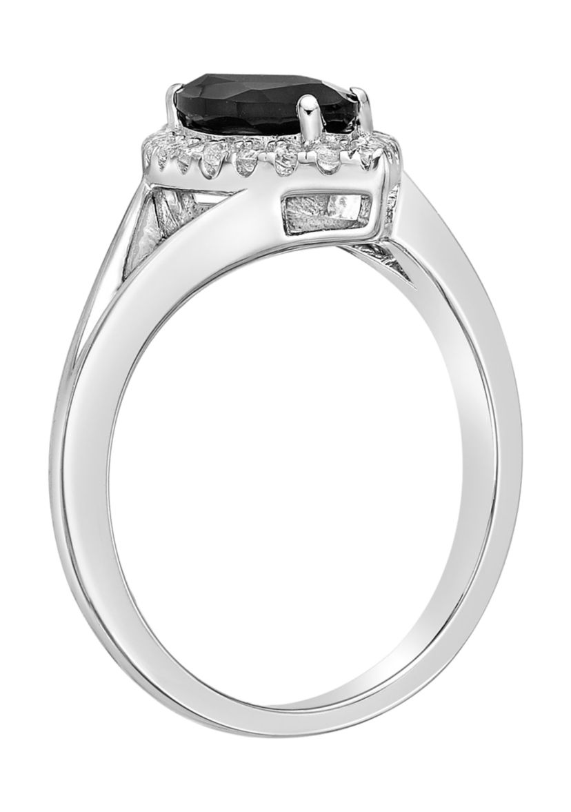 2 1/3 ct. t.w. Black Onyx and 1/5 ct. t.w. White Topaz Ring in Sterling Silver