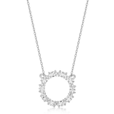 Gemminded Lab Created 3 1/2 ct. t.w. White Sapphire Circle Pendant Necklace in Sterling Silver