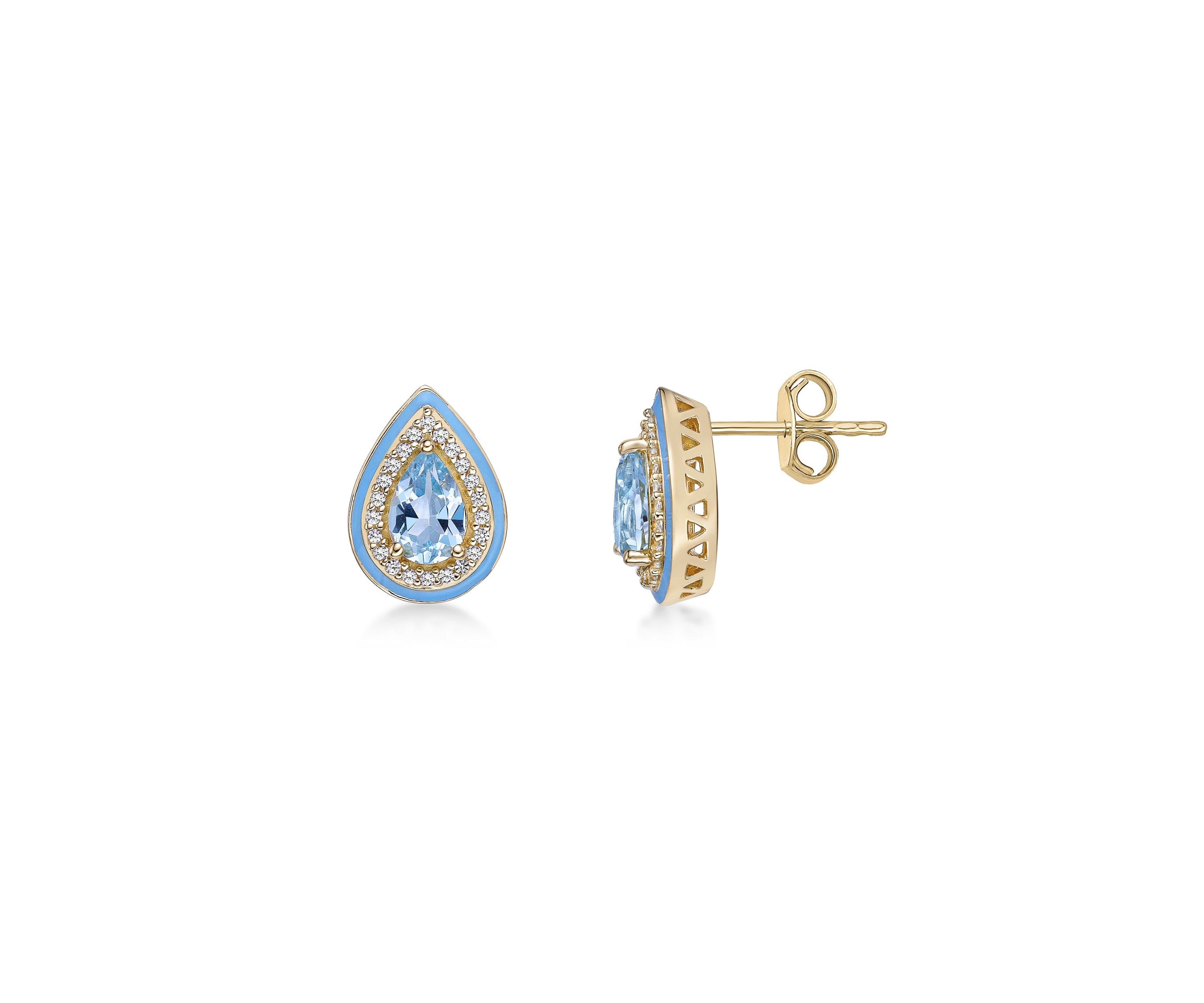 1 ct. t.w. Blue Topaz and Created White Sapphire Earrings in Gold Plated Sterling Silver