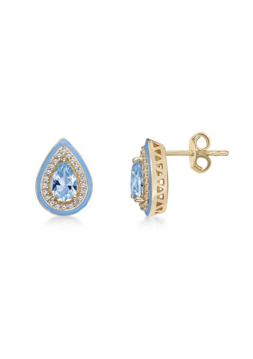 1 ct. t.w. Blue Topaz and Created White Sapphire Earrings in Gold Plated Sterling Silver