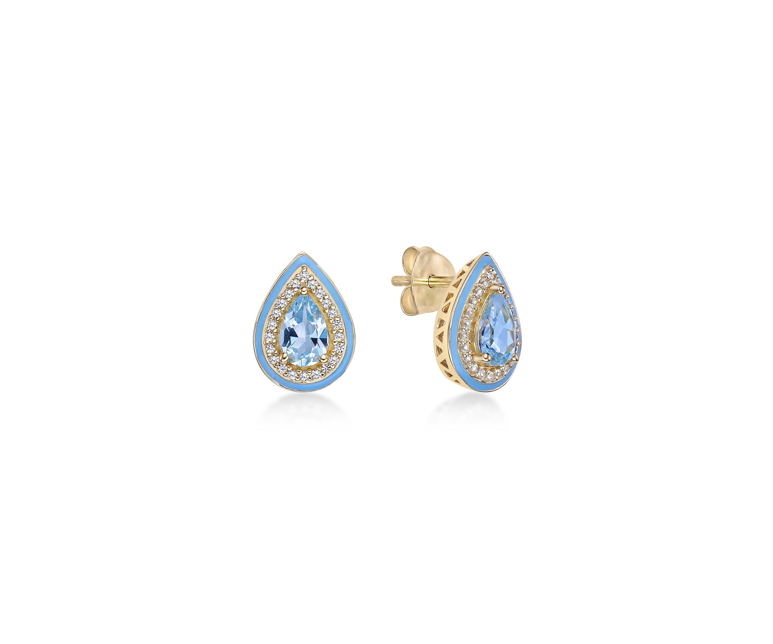 1 ct. t.w. Blue Topaz and Created White Sapphire Earrings in Gold Plated Sterling Silver