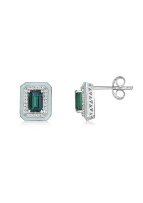 Gemminded 1 1/10 ct. t.w. Created Emerald and Created White Sapphire Earrings in Sterling Silver