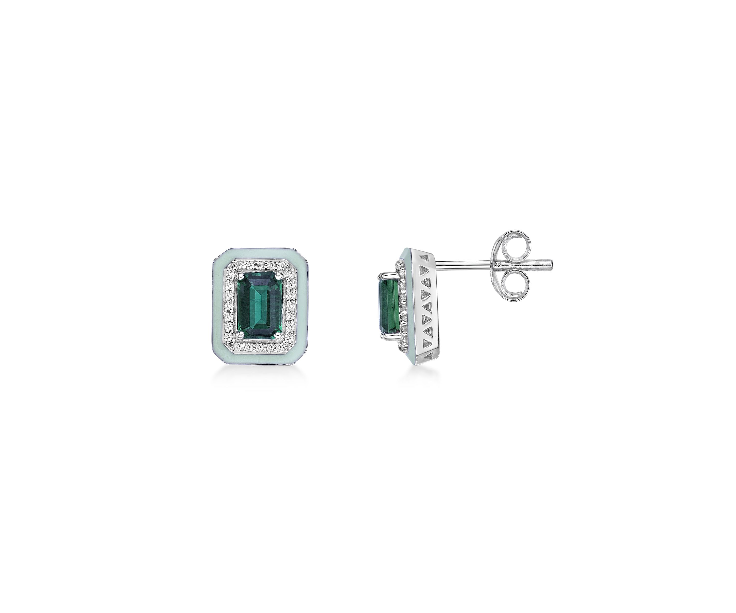 1 1/10 ct. t.w. Created Emerald and Created White Sapphire Earrings in Sterling Silver