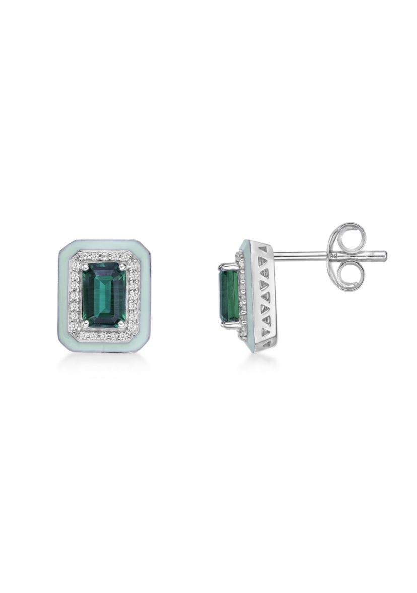 1 1/10 ct. t.w. Created Emerald and Created White Sapphire Earrings in Sterling Silver