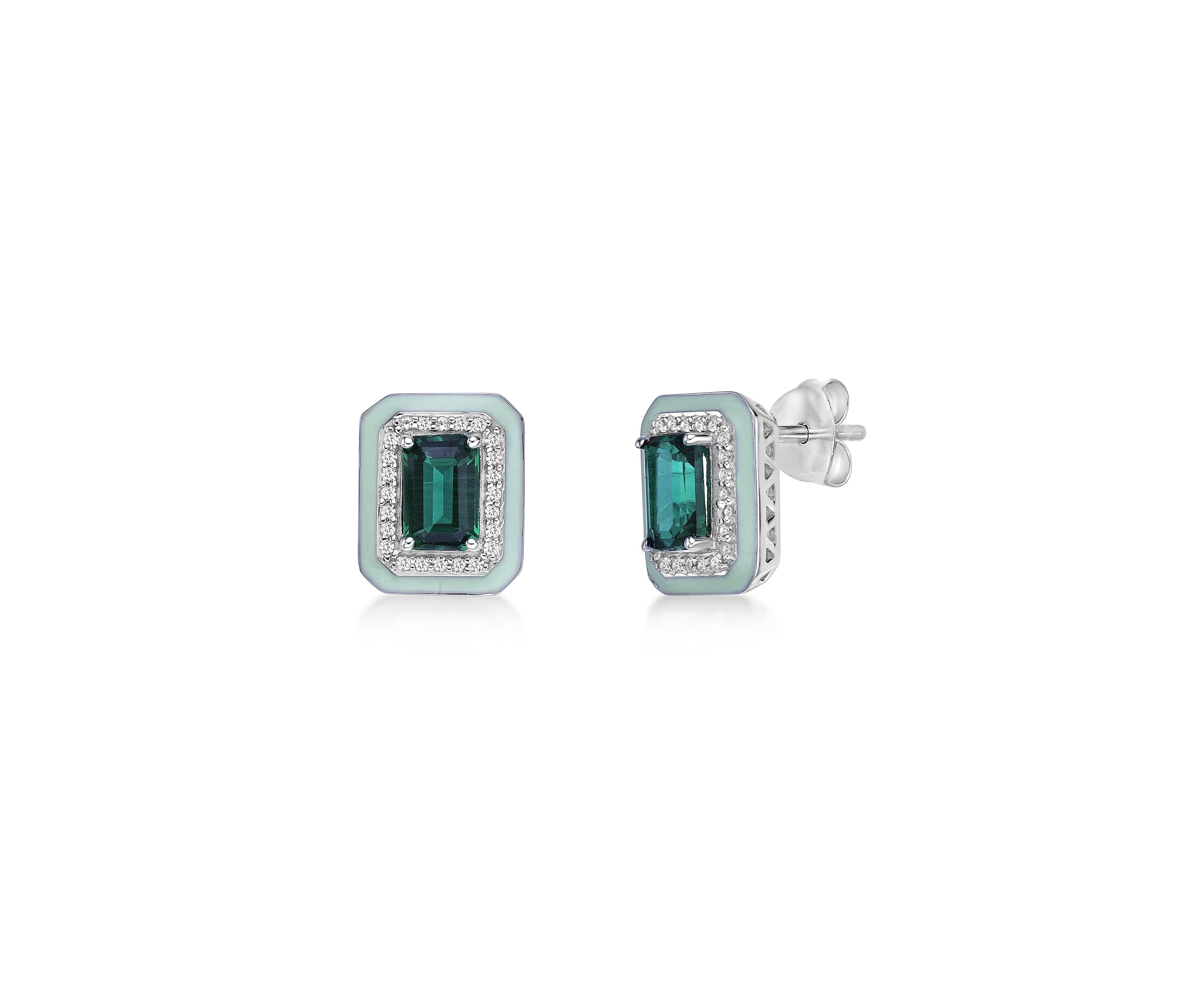 1 1/10 ct. t.w. Created Emerald and Created White Sapphire Earrings in Sterling Silver