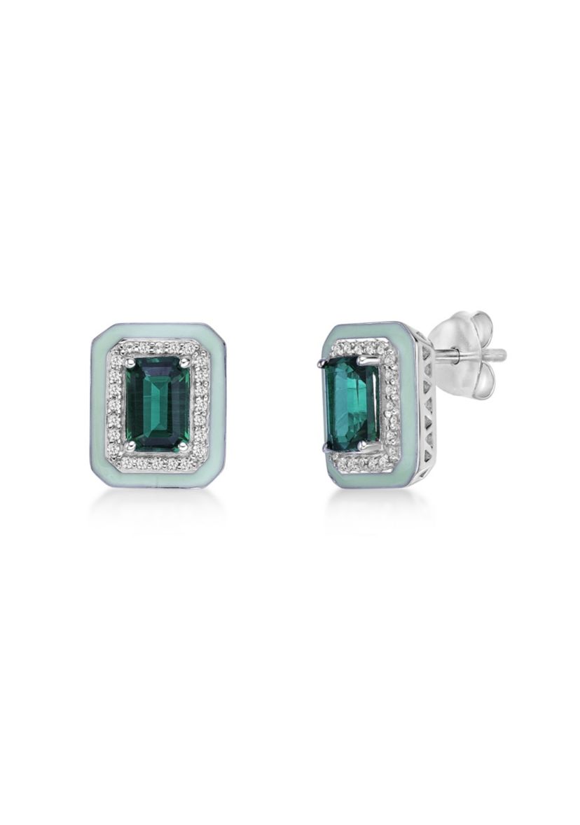 1 1/10 ct. t.w. Created Emerald and Created White Sapphire Earrings in Sterling Silver