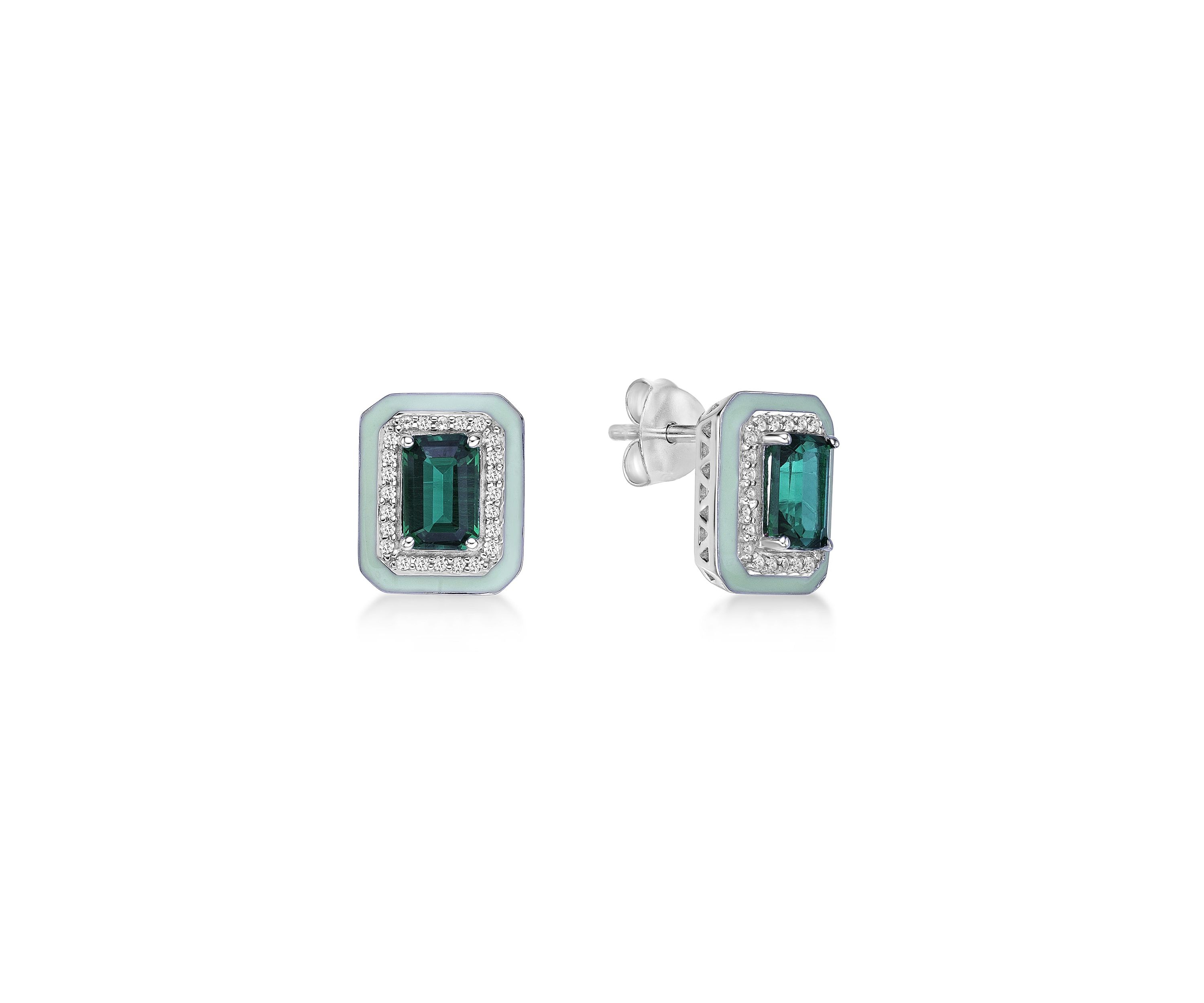 1 1/10 ct. t.w. Created Emerald and Created White Sapphire Earrings in Sterling Silver
