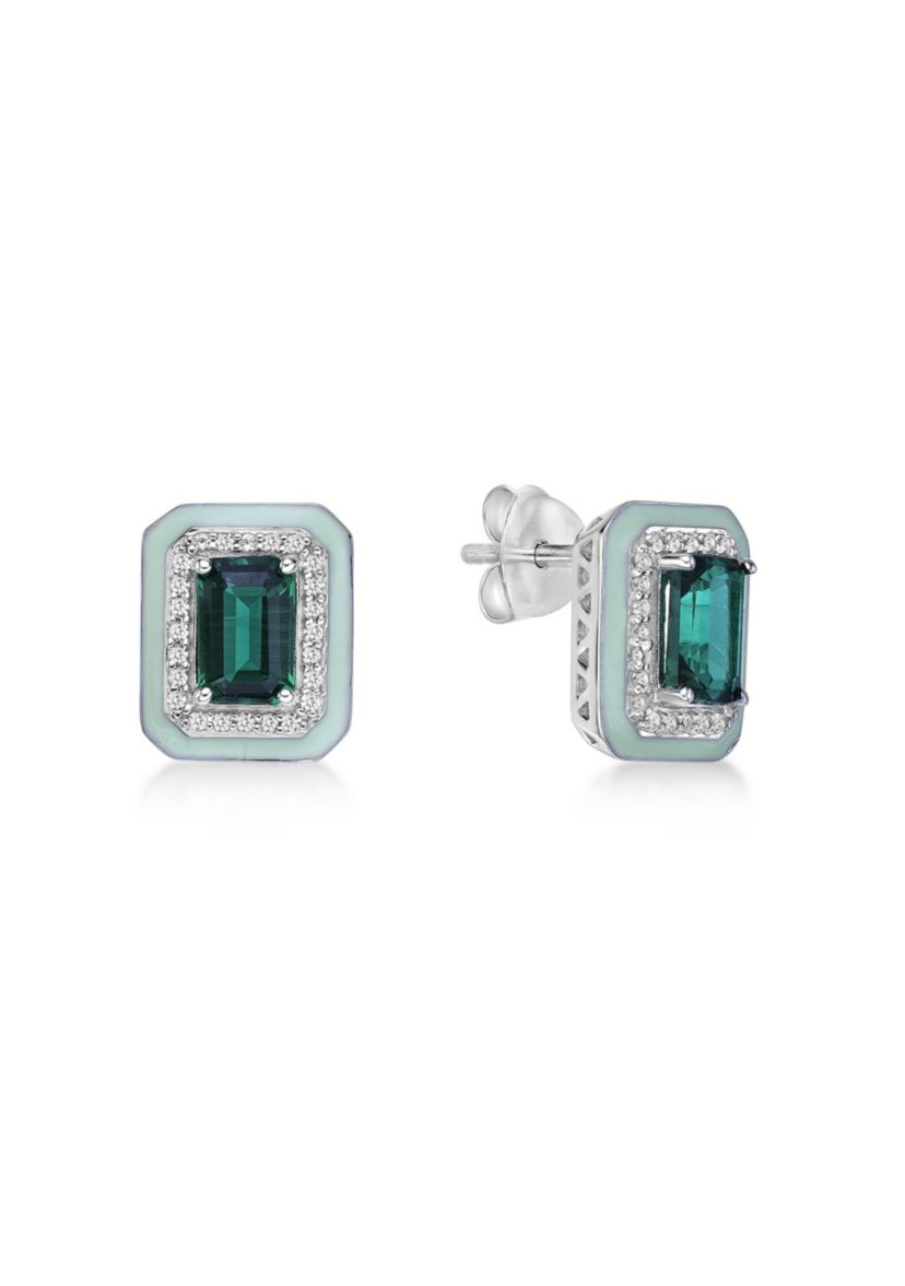 1 1/10 ct. t.w. Created Emerald and Created White Sapphire Earrings in Sterling Silver