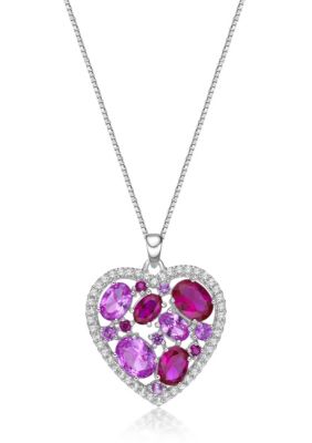 Gemminded Lab Created 3 ct tw Created Ruby Created Pink Sapphire and Created White Sapphire Necklace in Sterling Silver