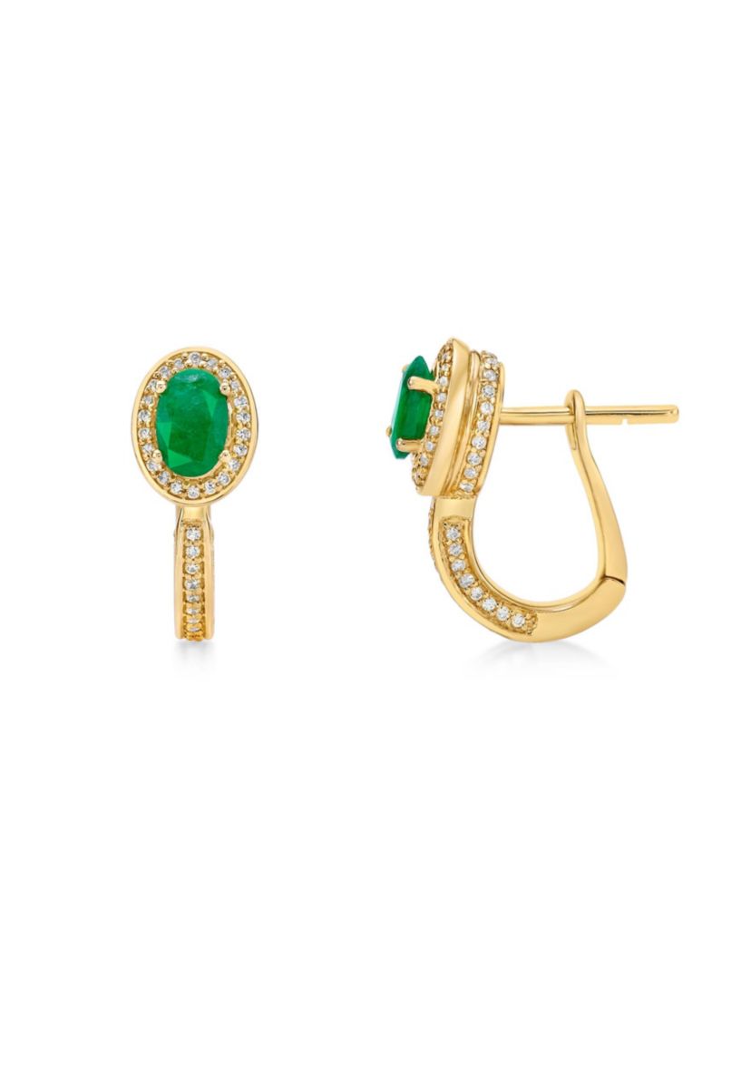 0.9 ct. t.w. Emerald and 0.43 ct. t.w. Diamond Earrings in 10K Gold