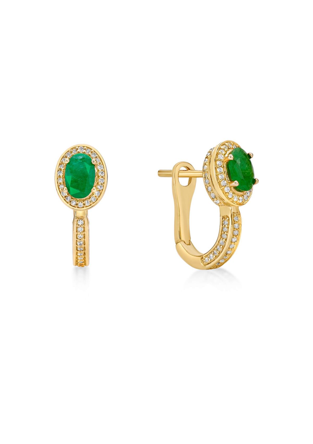 0.9 ct. t.w. Emerald and 0.43 ct. t.w. Diamond Earrings in 10K Gold
