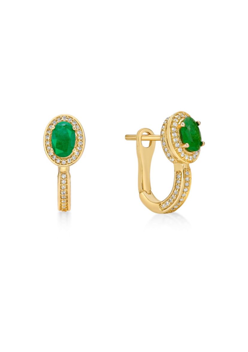 0.9 ct. t.w. Emerald and 0.43 ct. t.w. Diamond Earrings in 10K Gold
