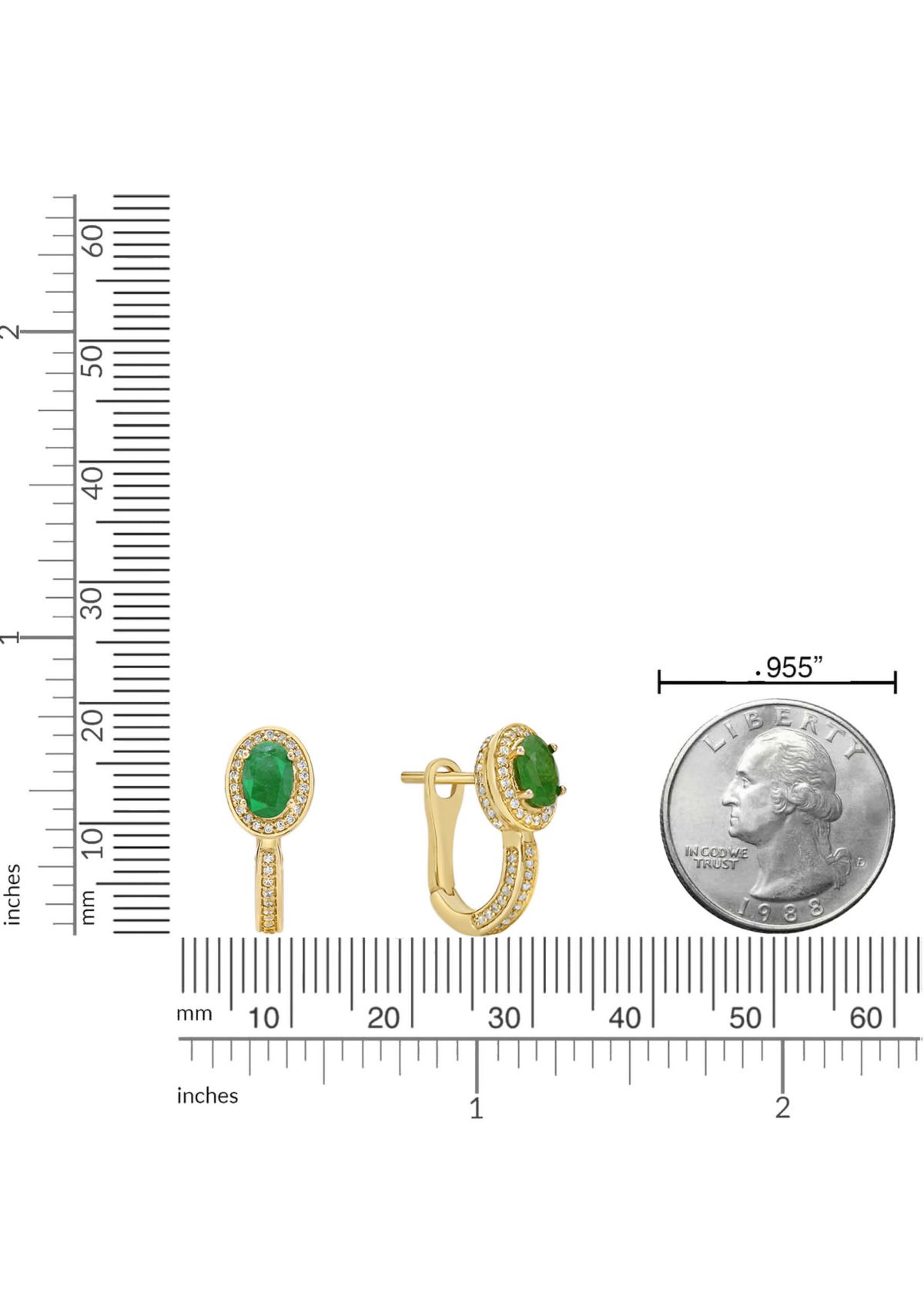 0.9 ct. t.w. Emerald and 0.43 ct. t.w. Diamond Earrings in 10K Gold