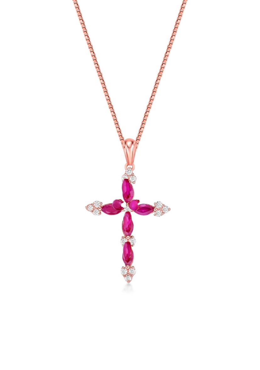 5/8 ct. t.w. Ruby and 1/6 ct. t.w. Diamond Pendant Necklace in 10K Rose Gold