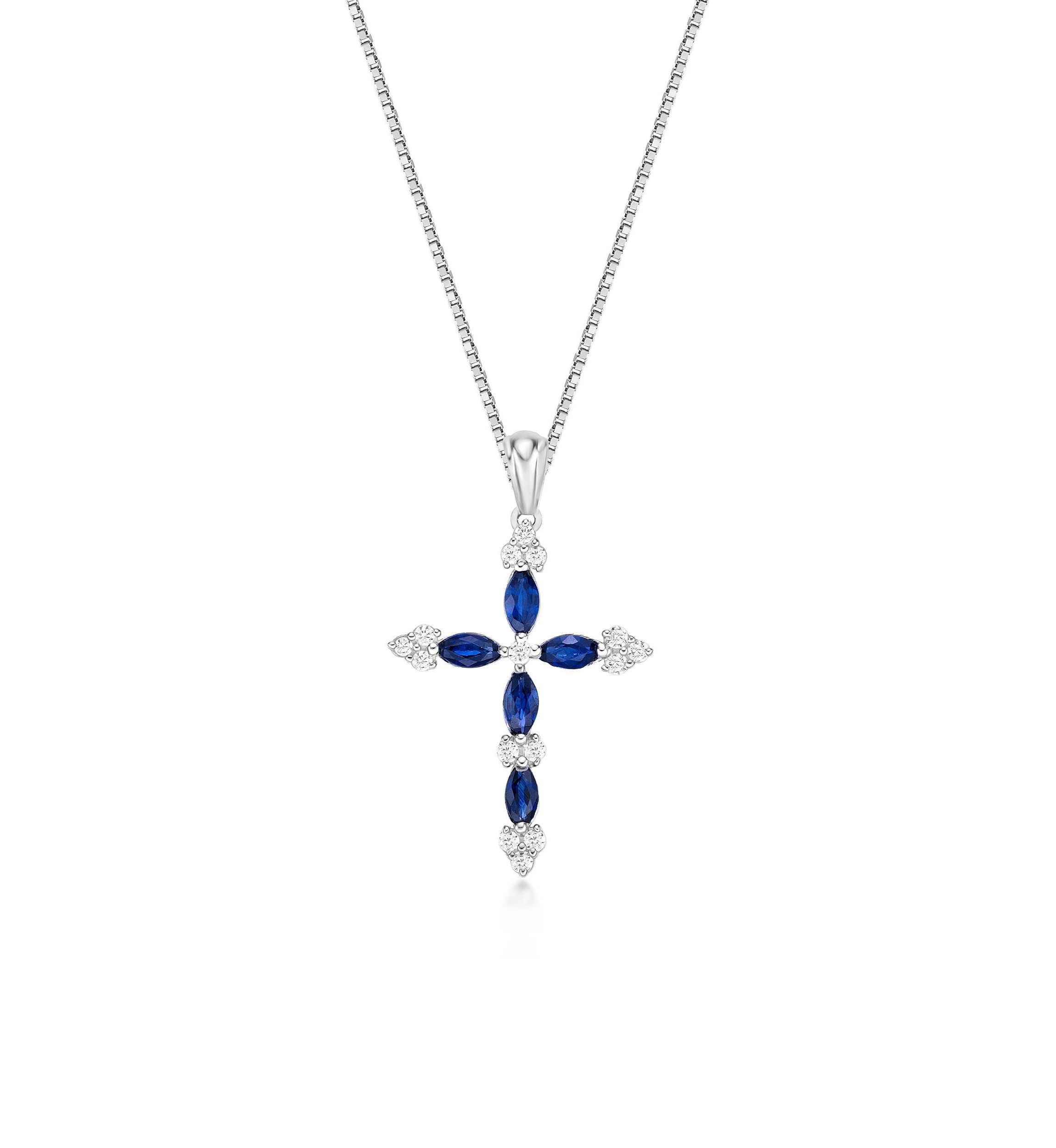 5/8 ct. t.w. Sapphire and 1/6 ct. t.w. Diamond Pendant Necklace in 10K White Gold