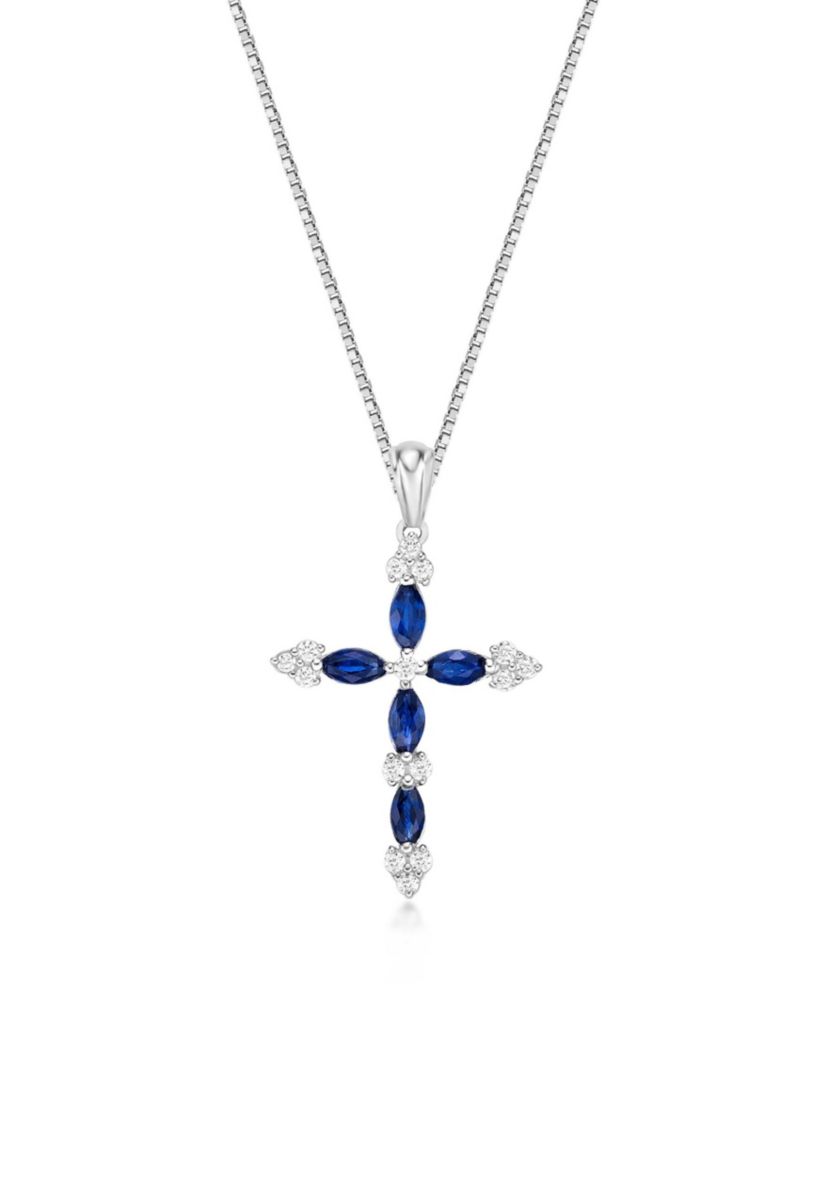5/8 ct. t.w. Sapphire and 1/6 ct. t.w. Diamond Pendant Necklace in 10K White Gold