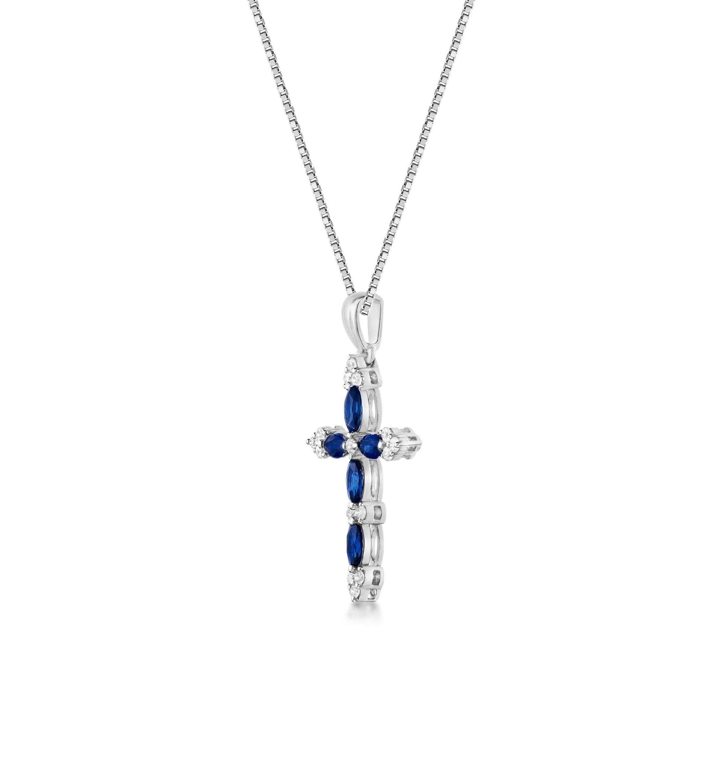 5/8 ct. t.w. Sapphire and 1/6 ct. t.w. Diamond Pendant Necklace in 10K White Gold