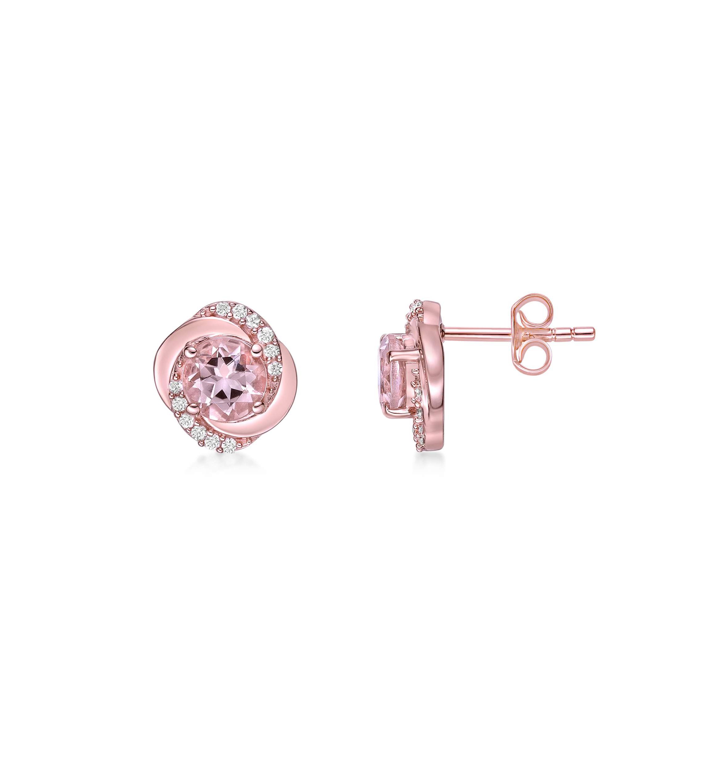7/8 ct. t.w. Morganite and 1/10 ct. t.w. Diamond Earrings in 10K Rose Gold