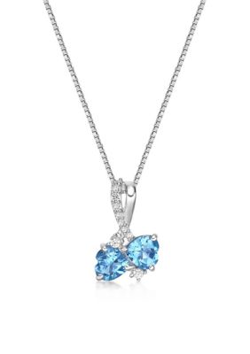 Gemminded 1 1/5 ct. t.w. Blue Topaz and 7/8 ct. t.w. Created White Sapphire Pendant in Sterling Silver
