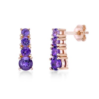 Gemminded Women's Amethyst Dangle Earrings in Rose Gold Plated Sterling Silver
