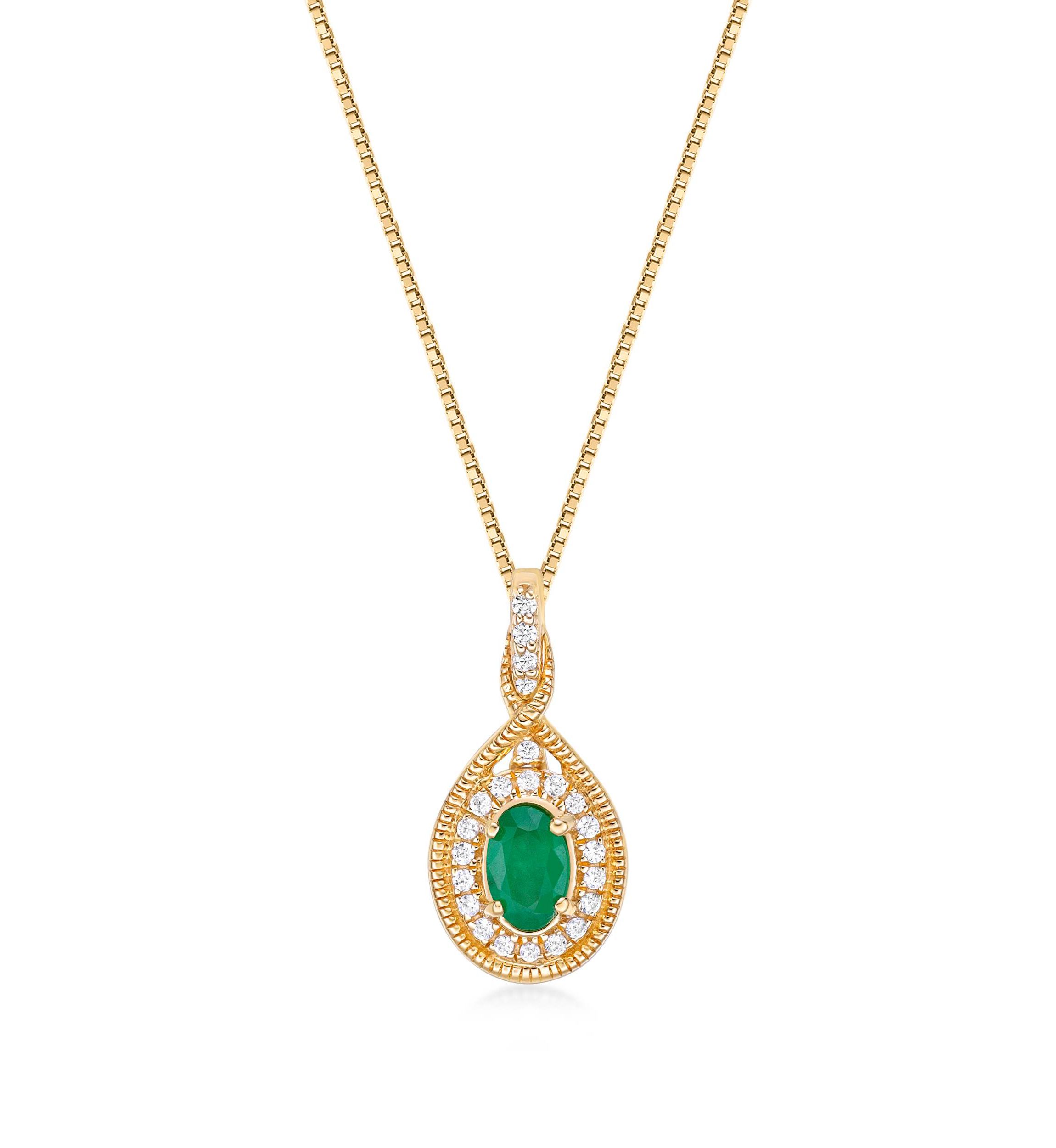 0.8 ct. t.w. Emerald and 0.15 ct. t.w. Diamond Pendant Necklace in 10K Gold