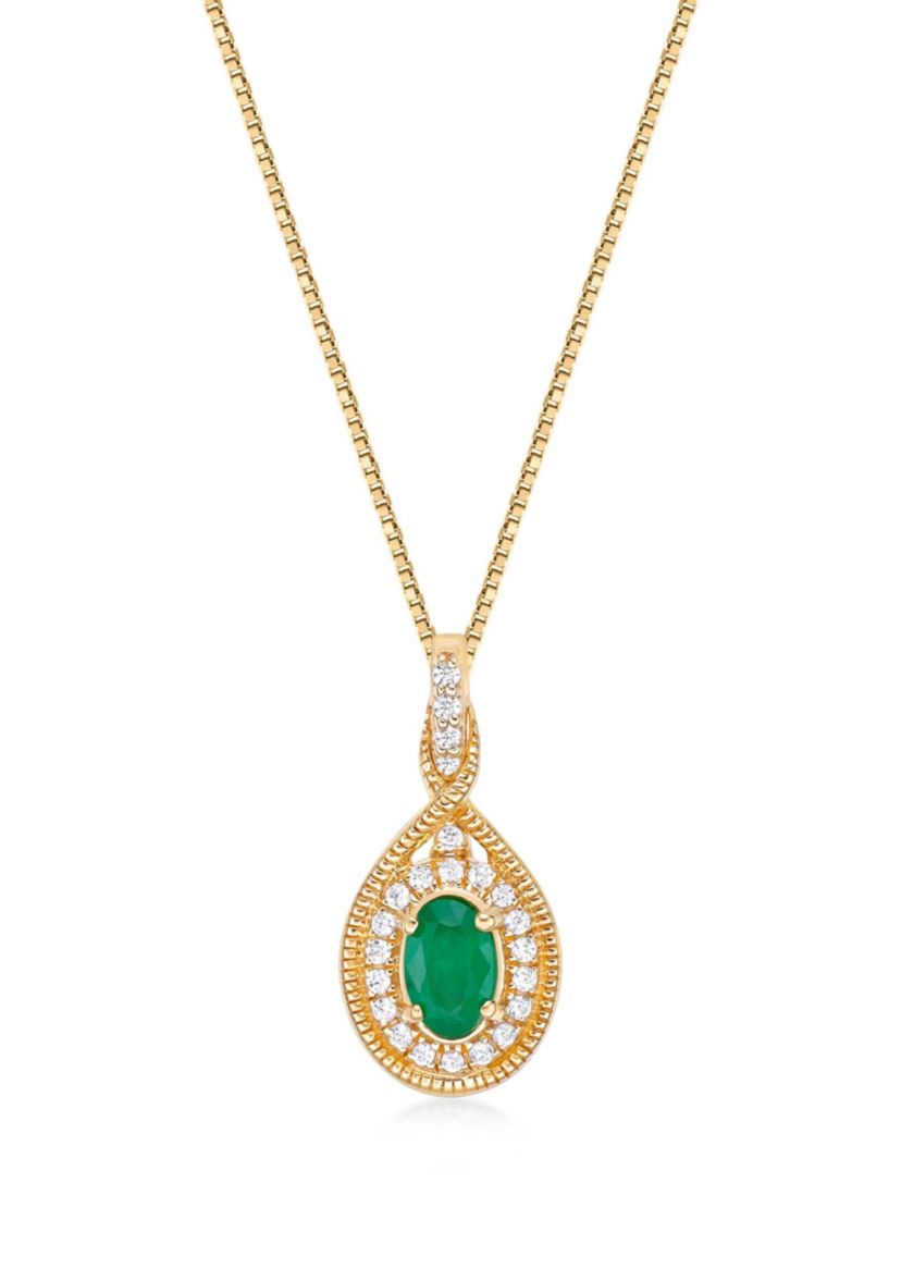 0.8 ct. t.w. Emerald and 0.15 ct. t.w. Diamond Pendant Necklace in 10K Gold